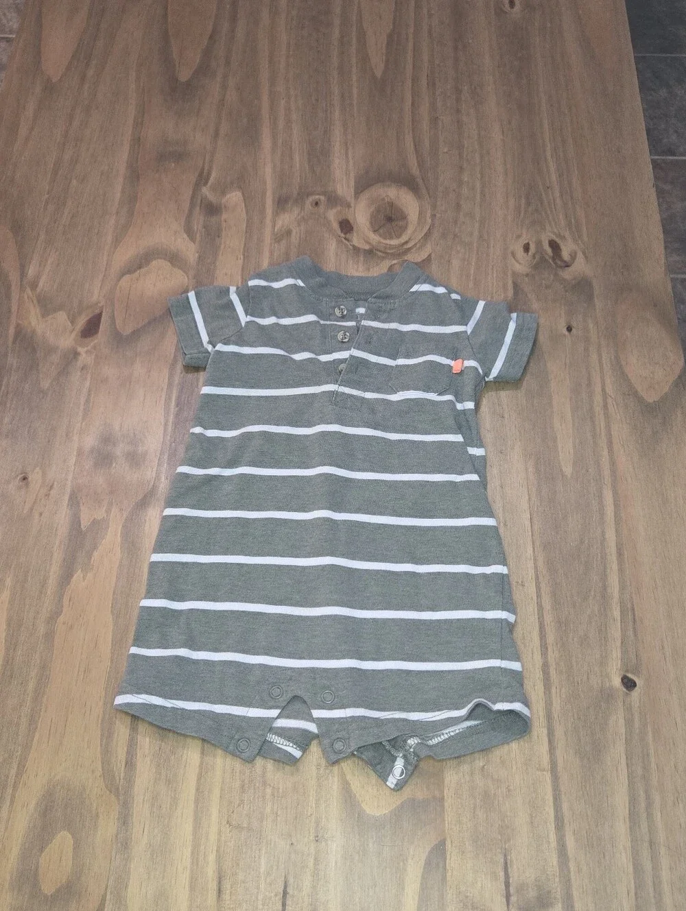 Carter's Olive Green and White Striped Short-Sleeve Romper